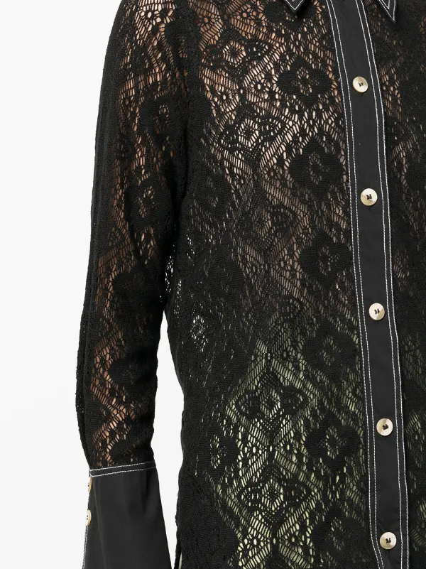 Ganni Stretch Lace sold Jersey Button-up Shirt Black, S