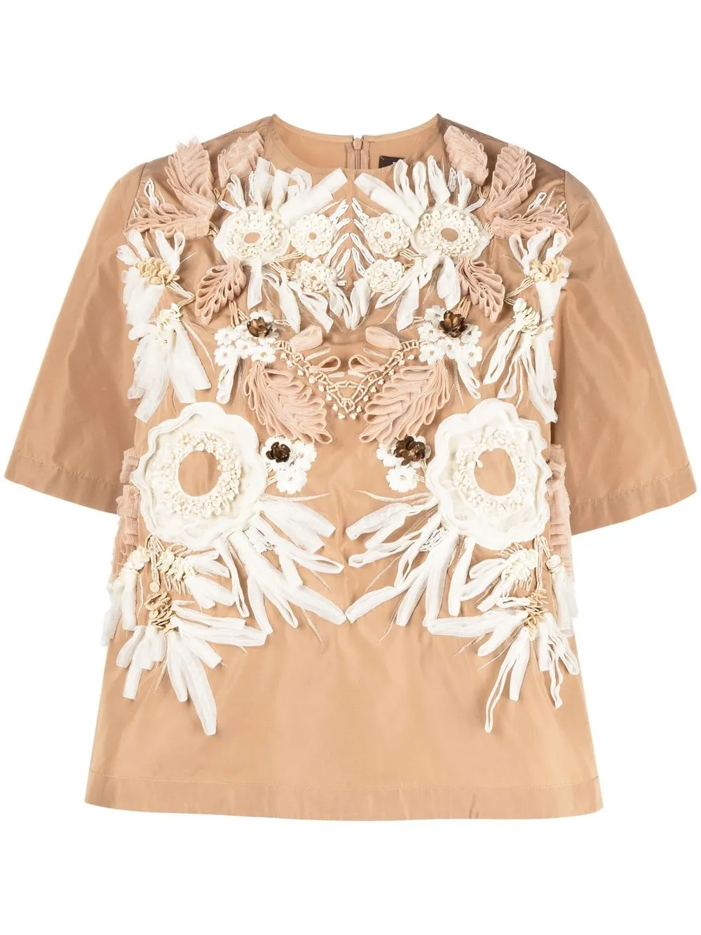 

Biyan floral-embroidered short-sleeve blouse - Brown