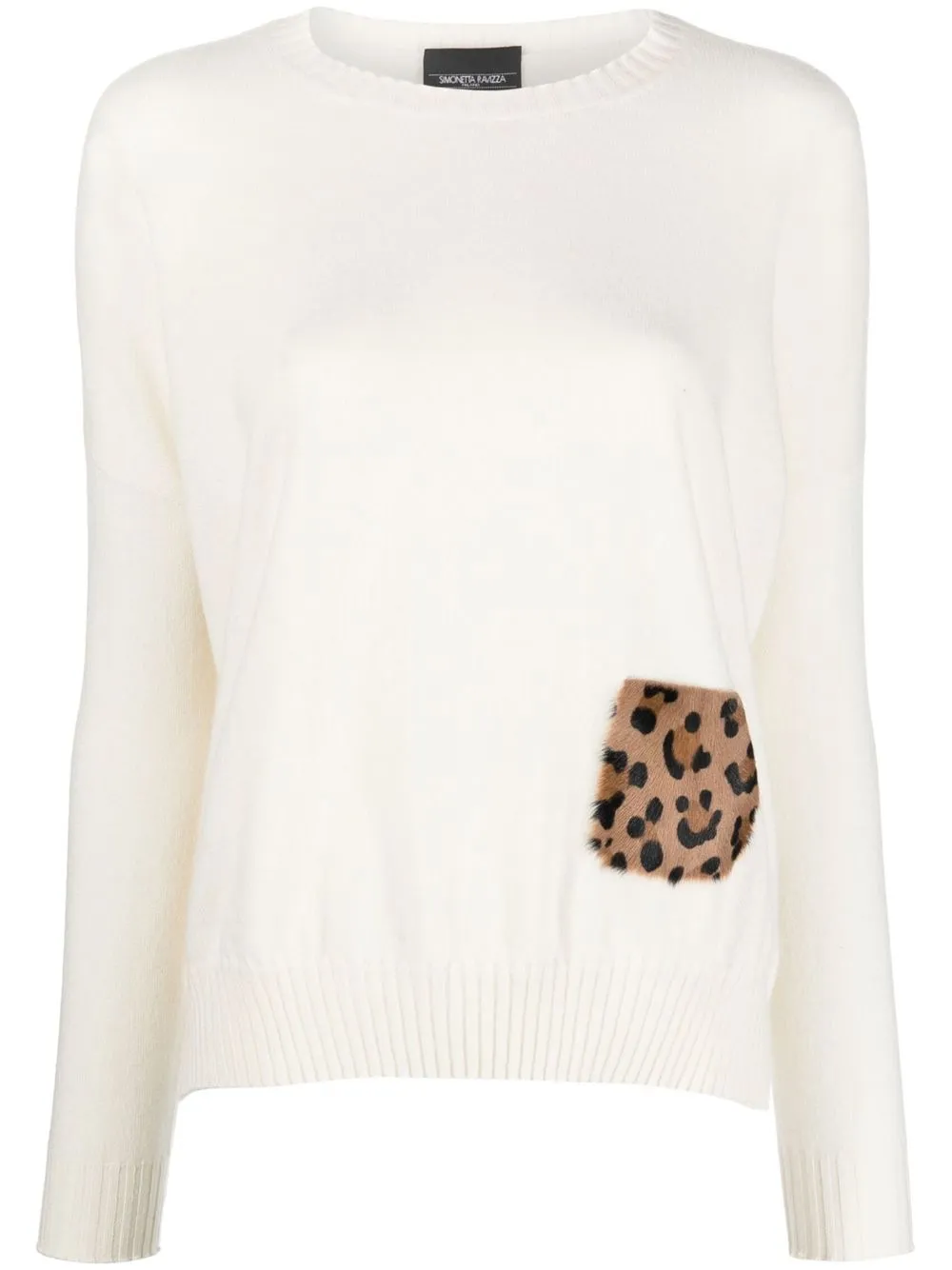 

Simonetta Ravizza leopard print-patch cashmere jumper - White