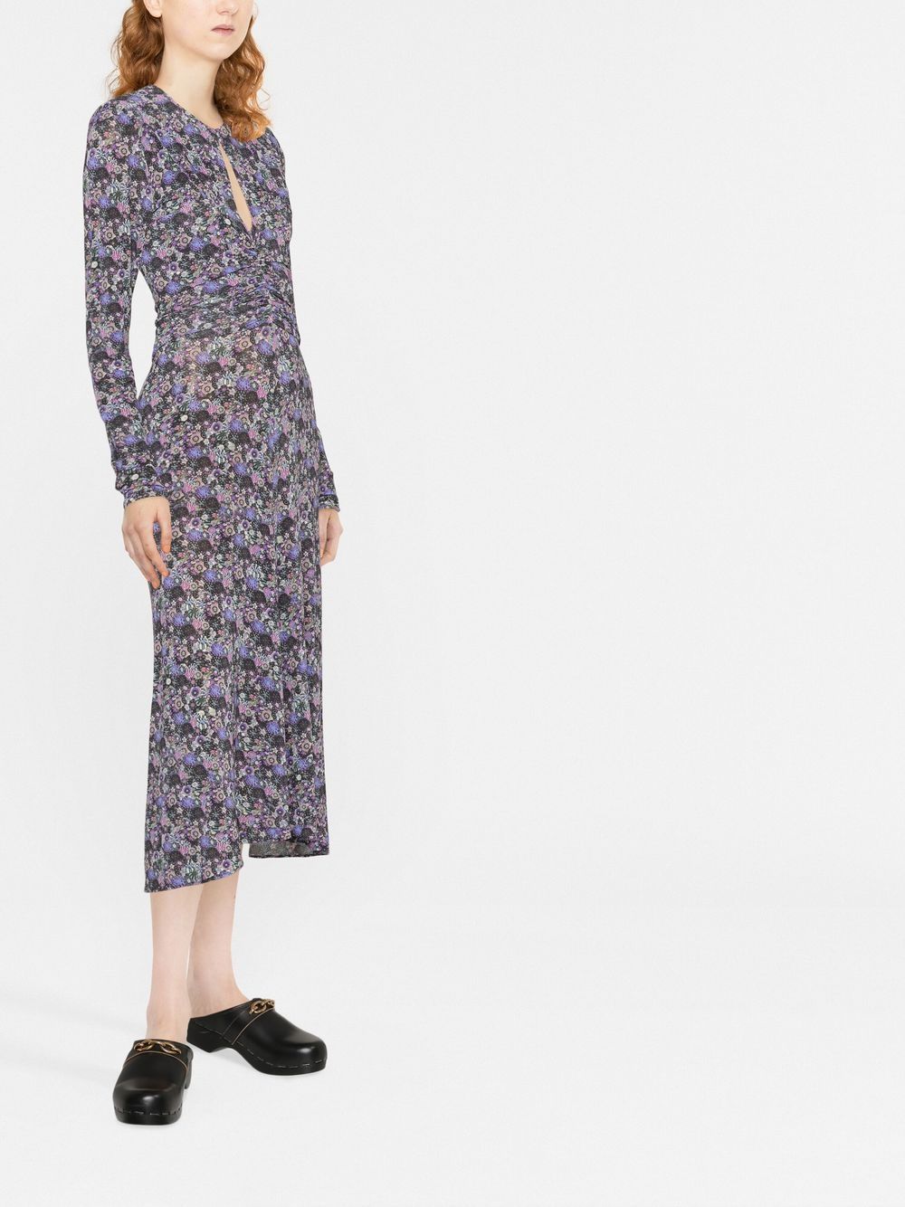 ISABEL MARANT Floral-print Long-sleeve Midi Dress | Grey | FARFETCH