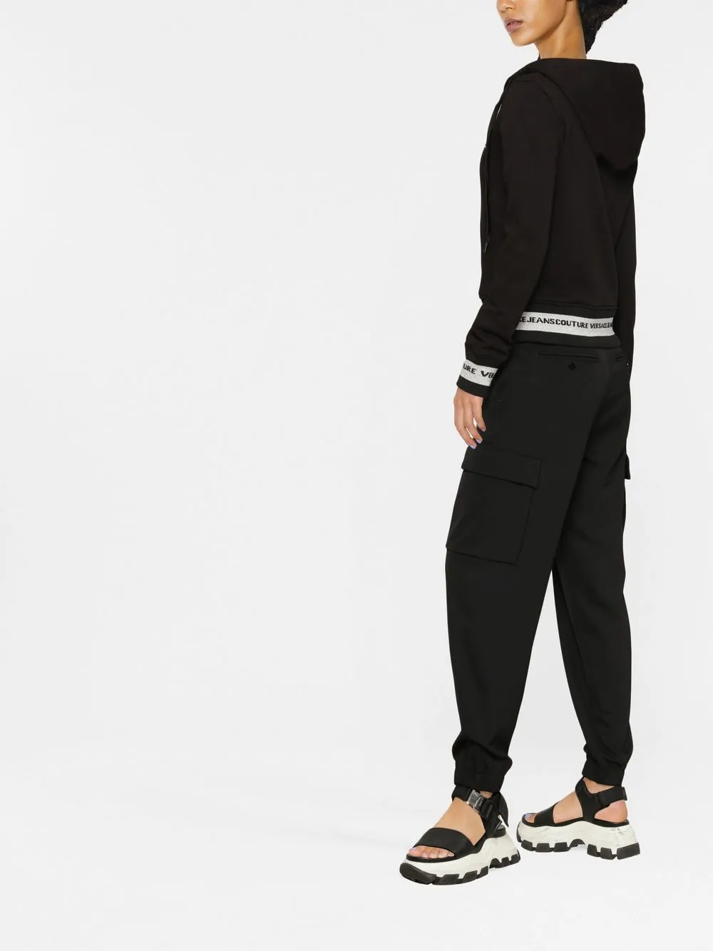 Versace Jeans Couture Logo-embroidered Zip-up Hoodie In Black