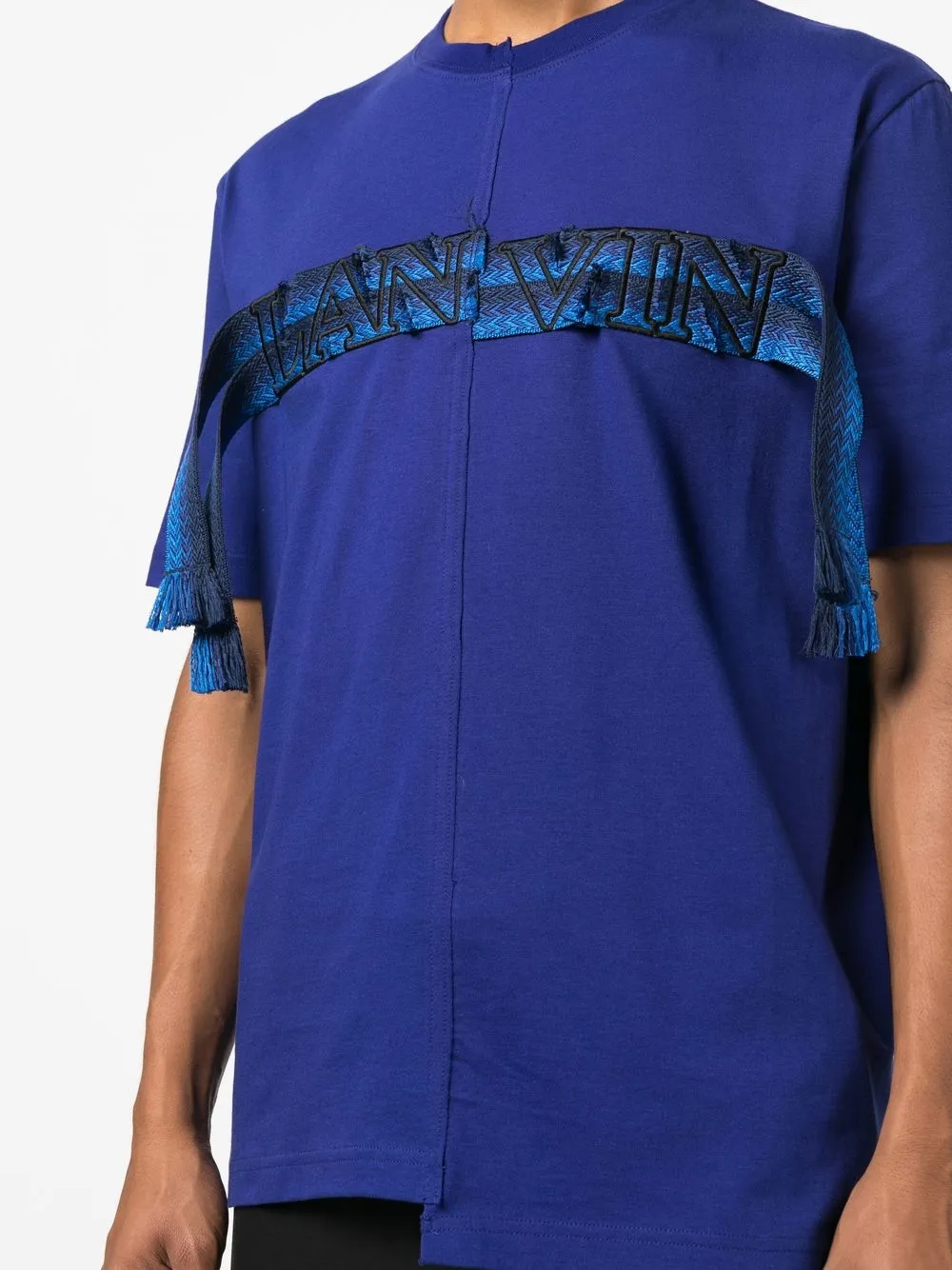 Shop Lanvin Logo-embroidered Cotton T-shirt In Blue