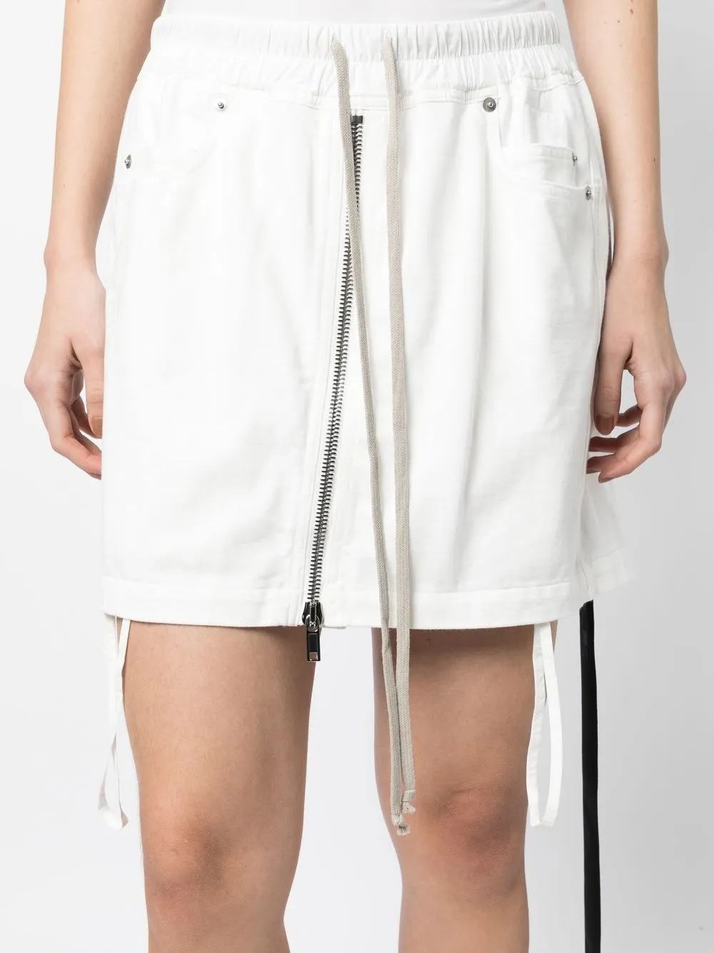 Rick Owens Drkshdw Drawstring Denim Mini Skirt In White