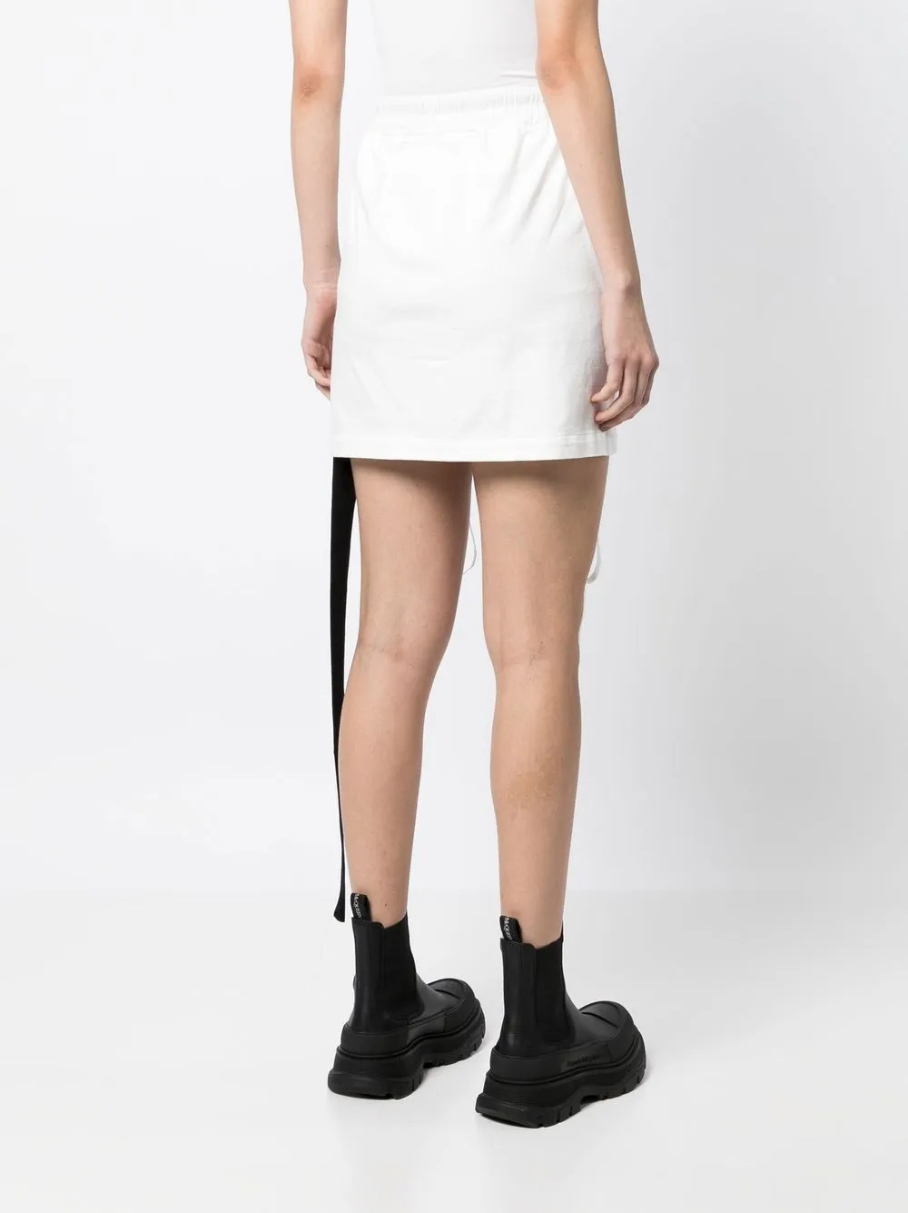Rick Owens Drkshdw Drawstring Denim Mini Skirt In White