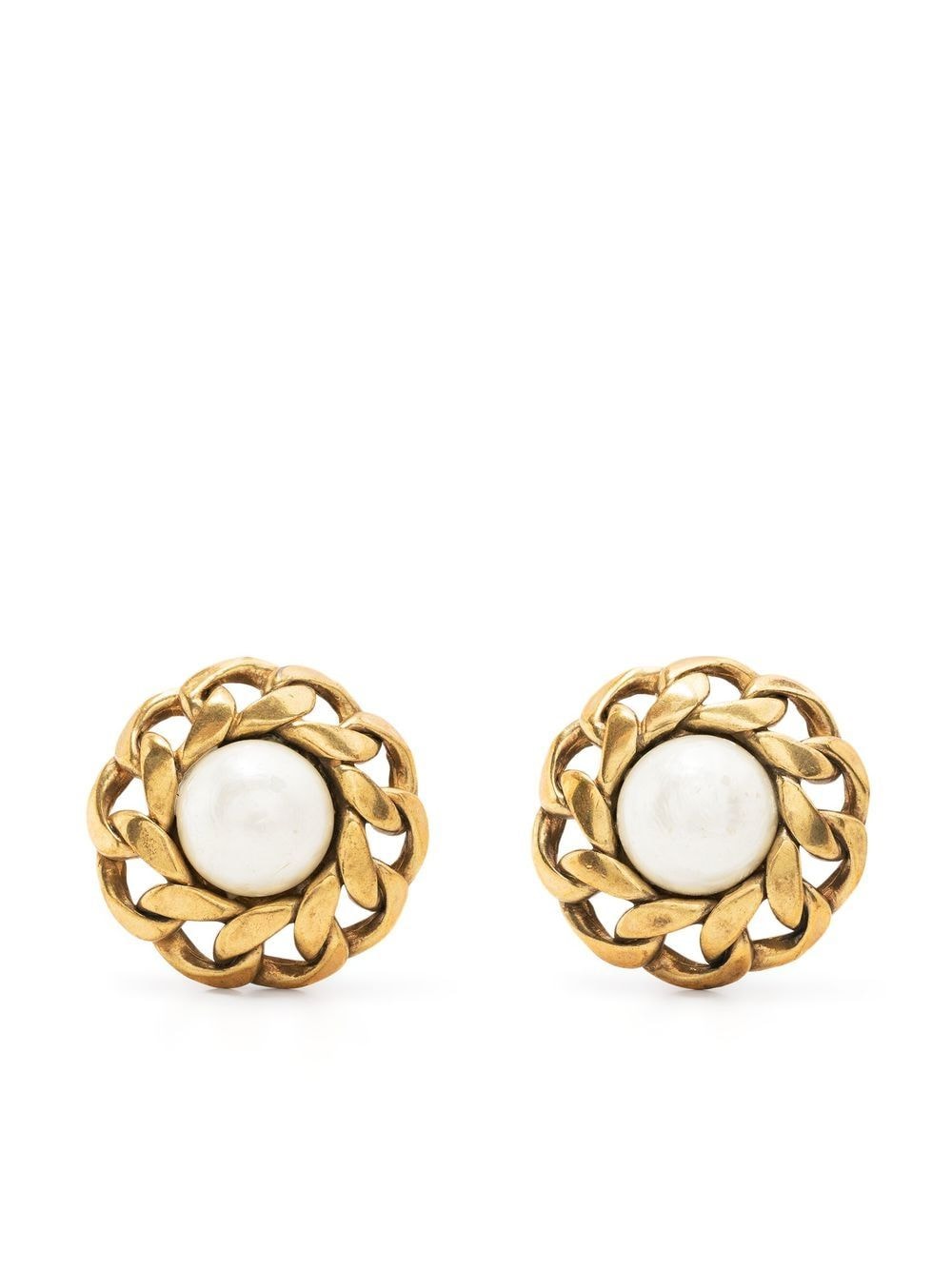 Pre-owned Chanel 2005 Pearl Clip-on Earrings In Gold