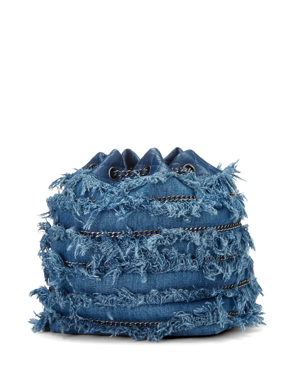 Chanel Pre-owned 2015 Rare Cruise Fringe Drawstring Bucket Bag in Blue, view 2
