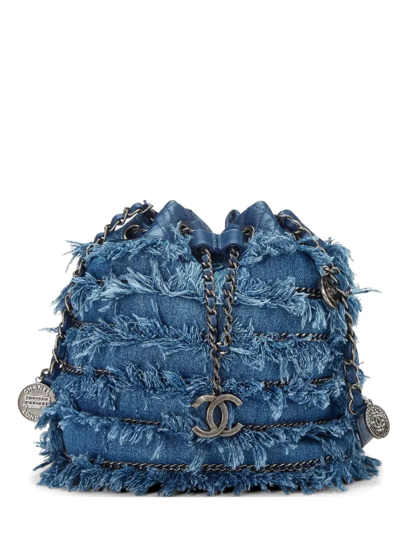 Chanel Pre-owned 2015 Rare Cruise Fringe Drawstring Bucket Bag in Blue