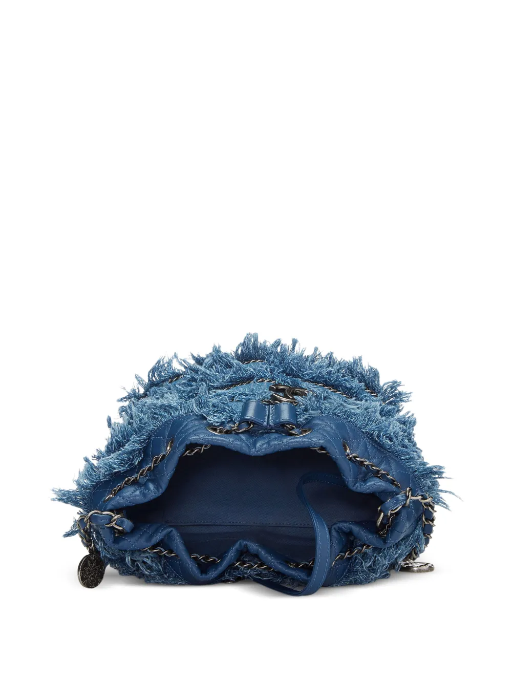 Chanel Pre-owned 2015 Rare Cruise Fringe Drawstring Bucket Bag in Blue, view 5
