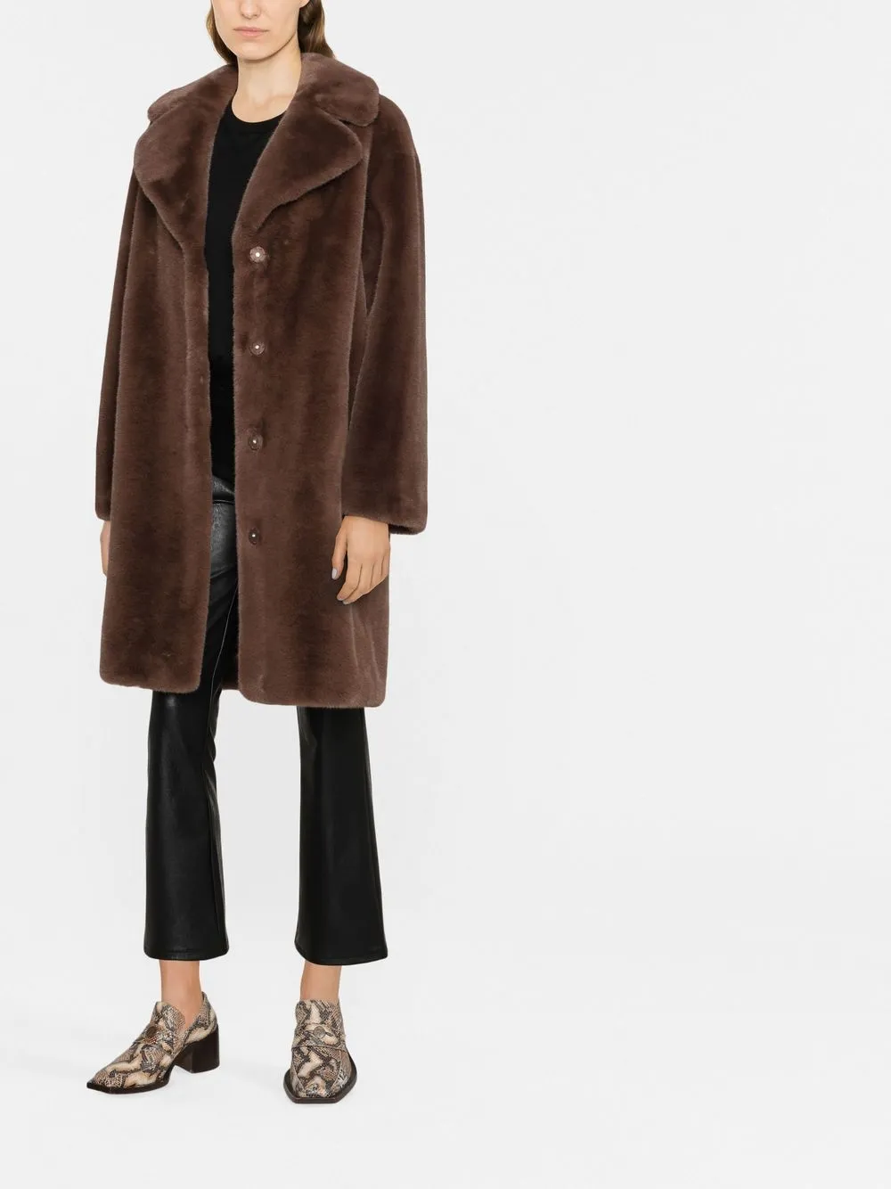 STAND STUDIO notched-collar faux-fur Coat - Farfetch