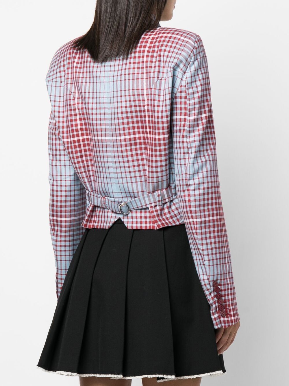 Shop Charles Jeffrey Loverboy Forward Shoulder Tartan Cropped Blazer In Blue