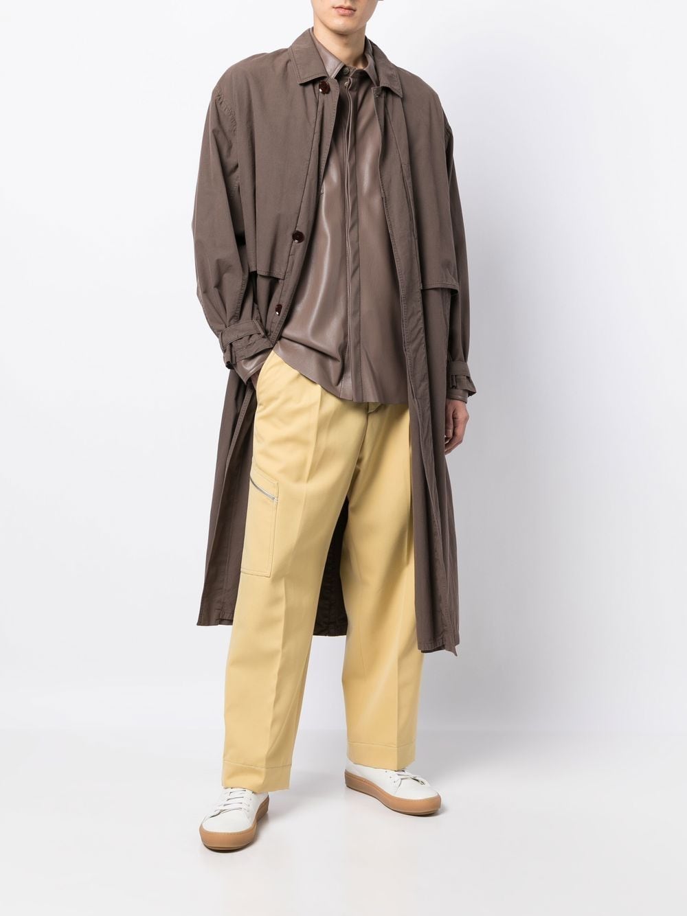 Shop Oamc Straight-leg Pressed-crease Trousers In Yellow