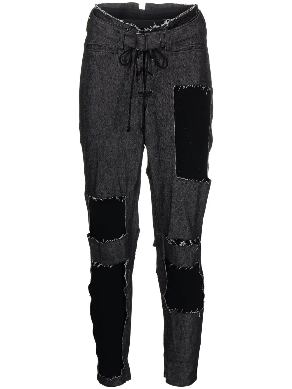 

Yohji Yamamoto patchwork-detail belted tapered jeans - Black