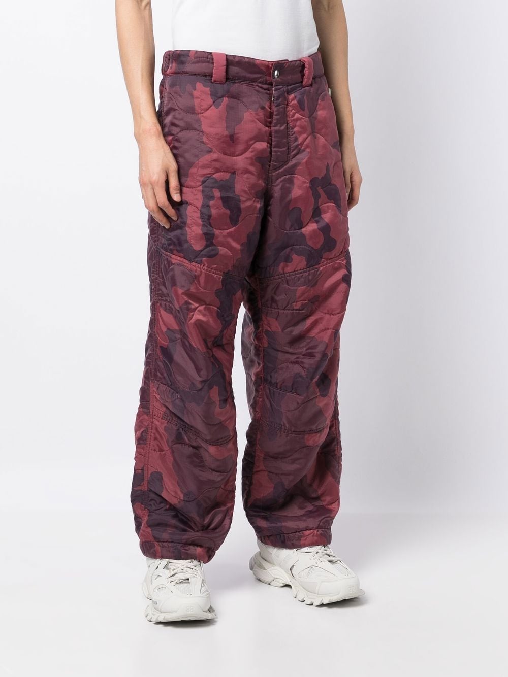 Shop Oamc Quilted Camouflage-print Trousers In Purple