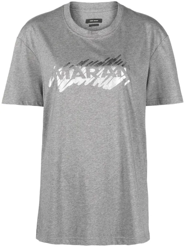 Isabel Marant Logo-print Organic-cotton T-shirt in Grey