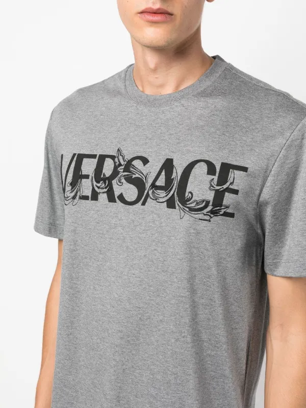 Versace logo-print Cotton T-shirt Grey FARFETCH