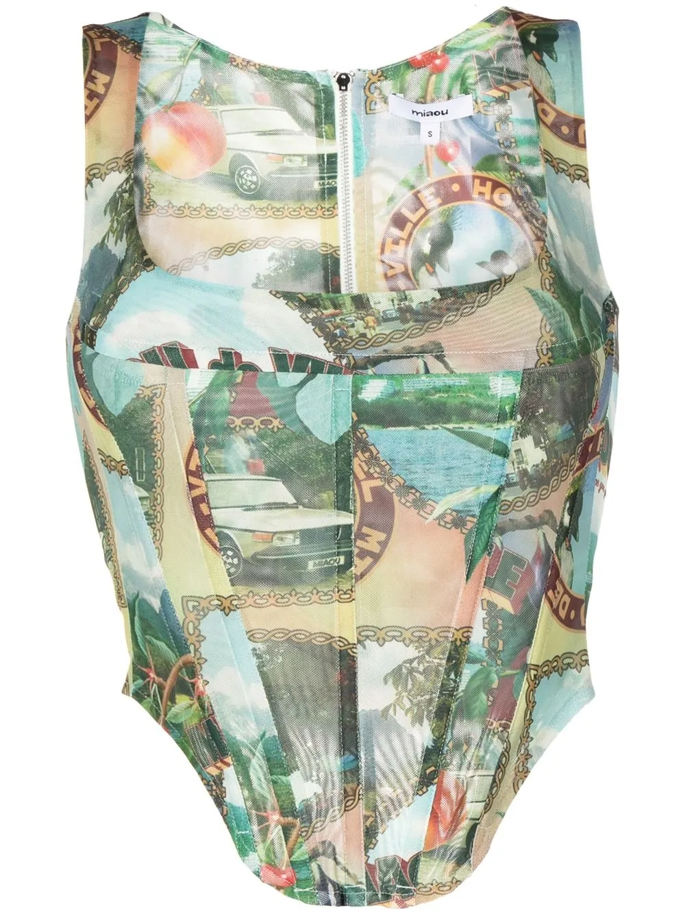 

Miaou Campbell postcard-print corset - Green