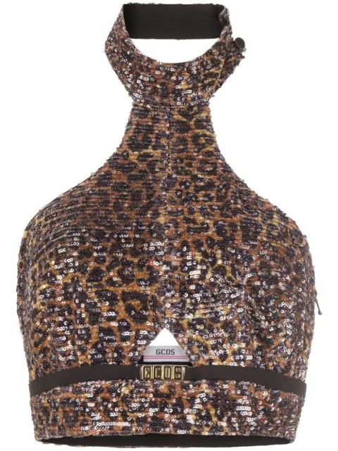 GCDS leopard-print halterneck top
