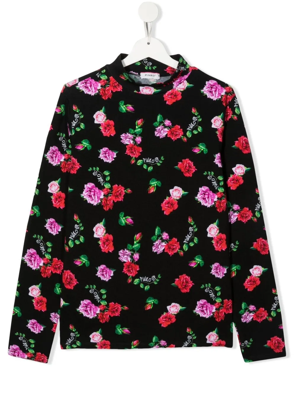 Pinko Floral-print Long-sleeve T-shirt In Schwarz