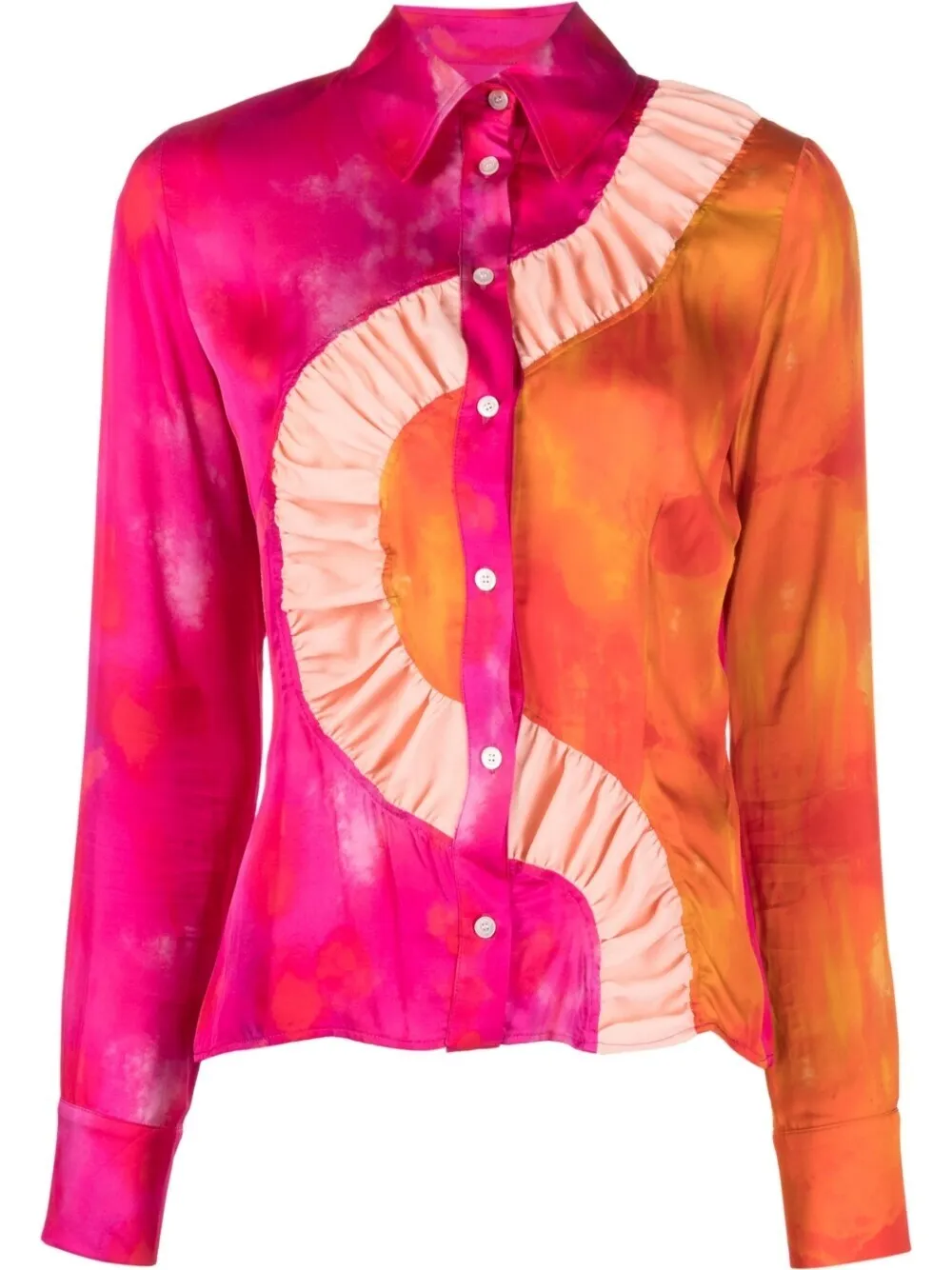 Ahluwalia Kati Ruched Button-front Shirt In Pink