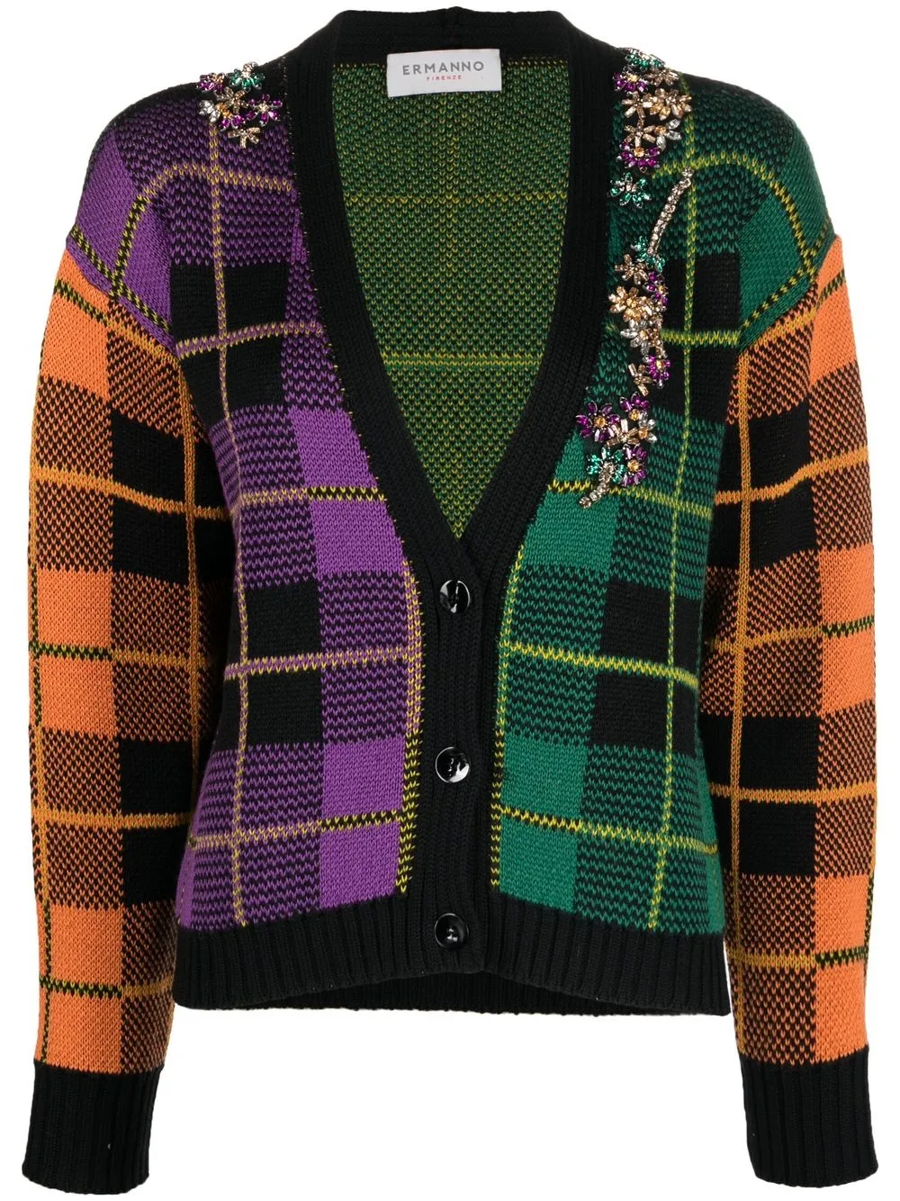 

ERMANNO FIRENZE cárdigan con motivo de cuadros y detalle floral - Verde