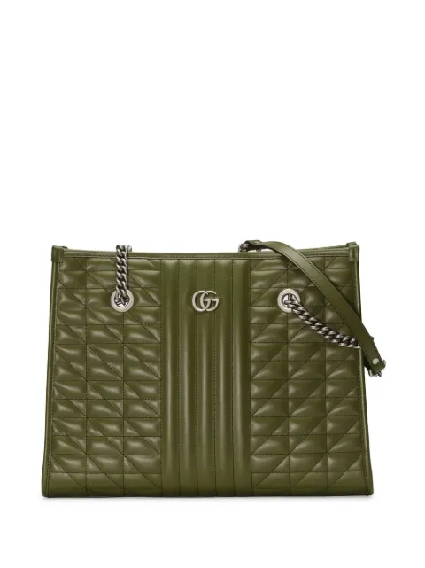 GUCCI 26S GG MARMONT TOTE BAG 17 IN MOSS GREEN CALFSKIN