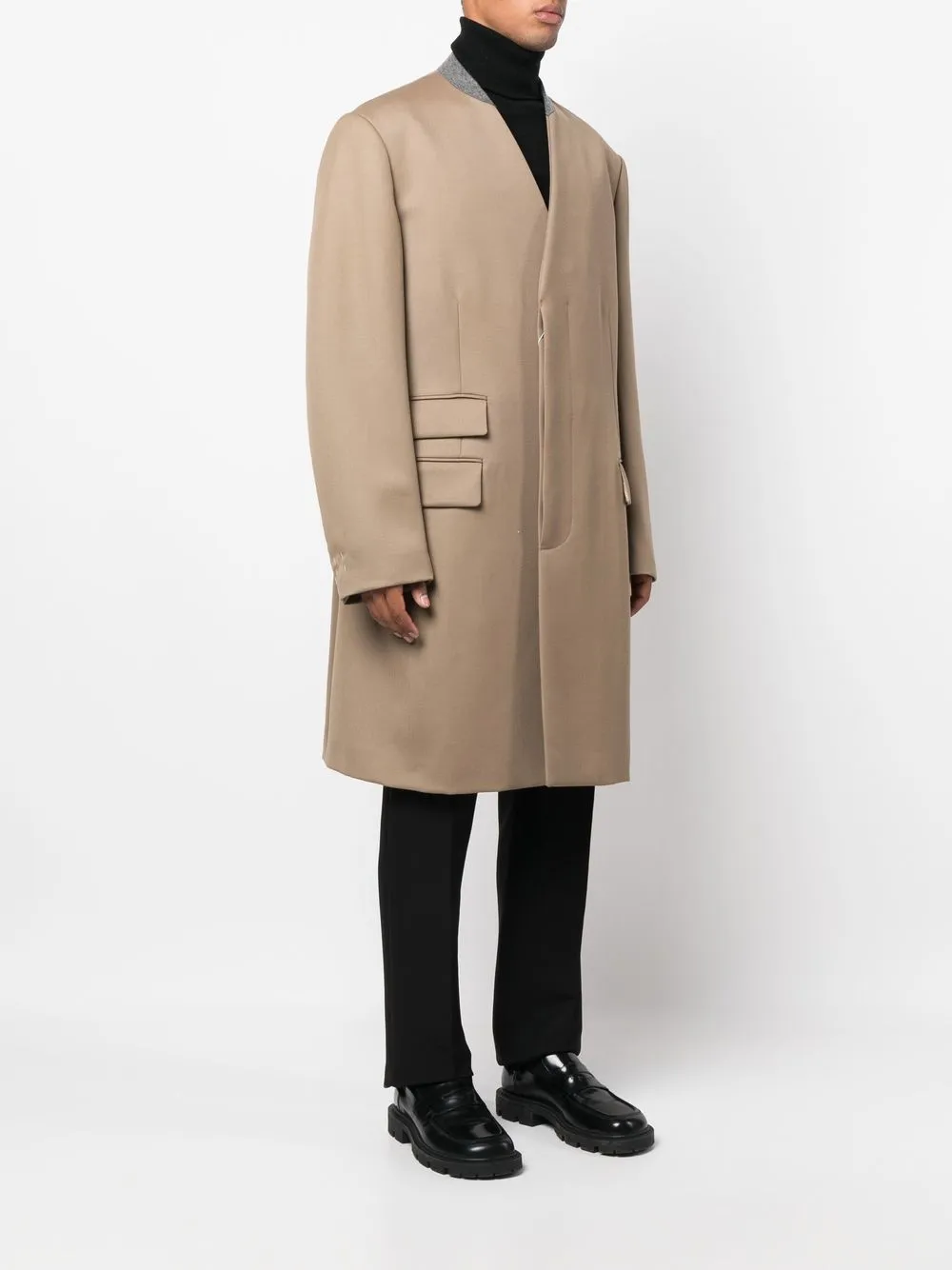 Collarless coat mens shop