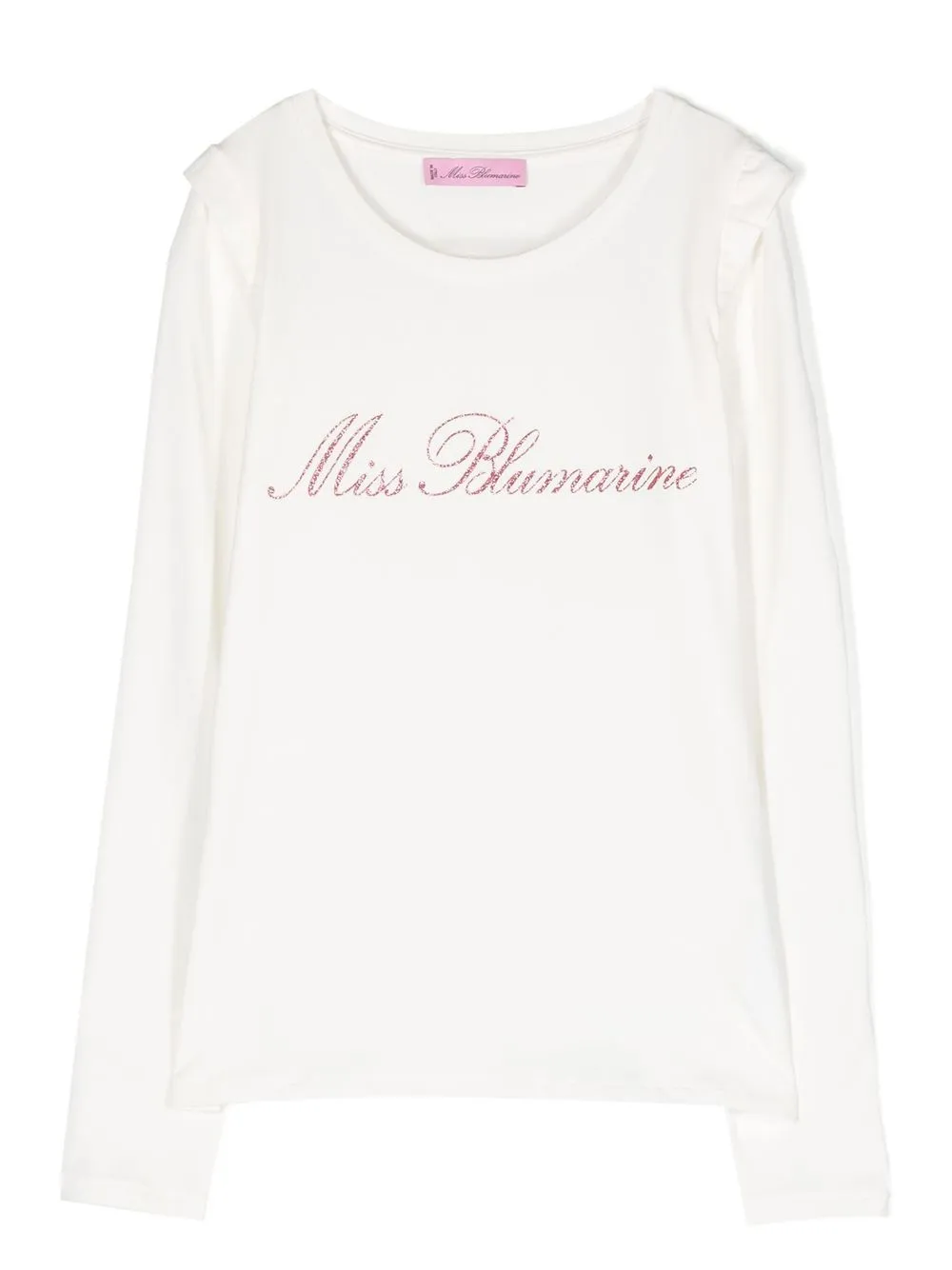 

Miss Blumarine playera con logo de glitter y volantes - Blanco