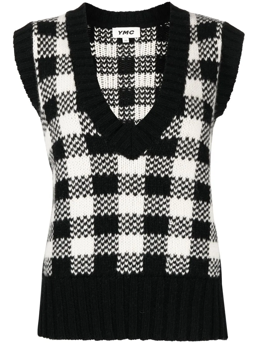 

YMC check-pattern knitted vest - Black