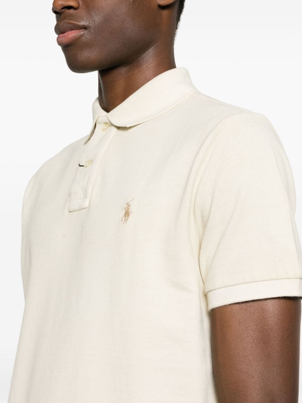 Shop Polo Ralph Lauren Logo-embroidered Cotton Polo Shirt In Neutrals