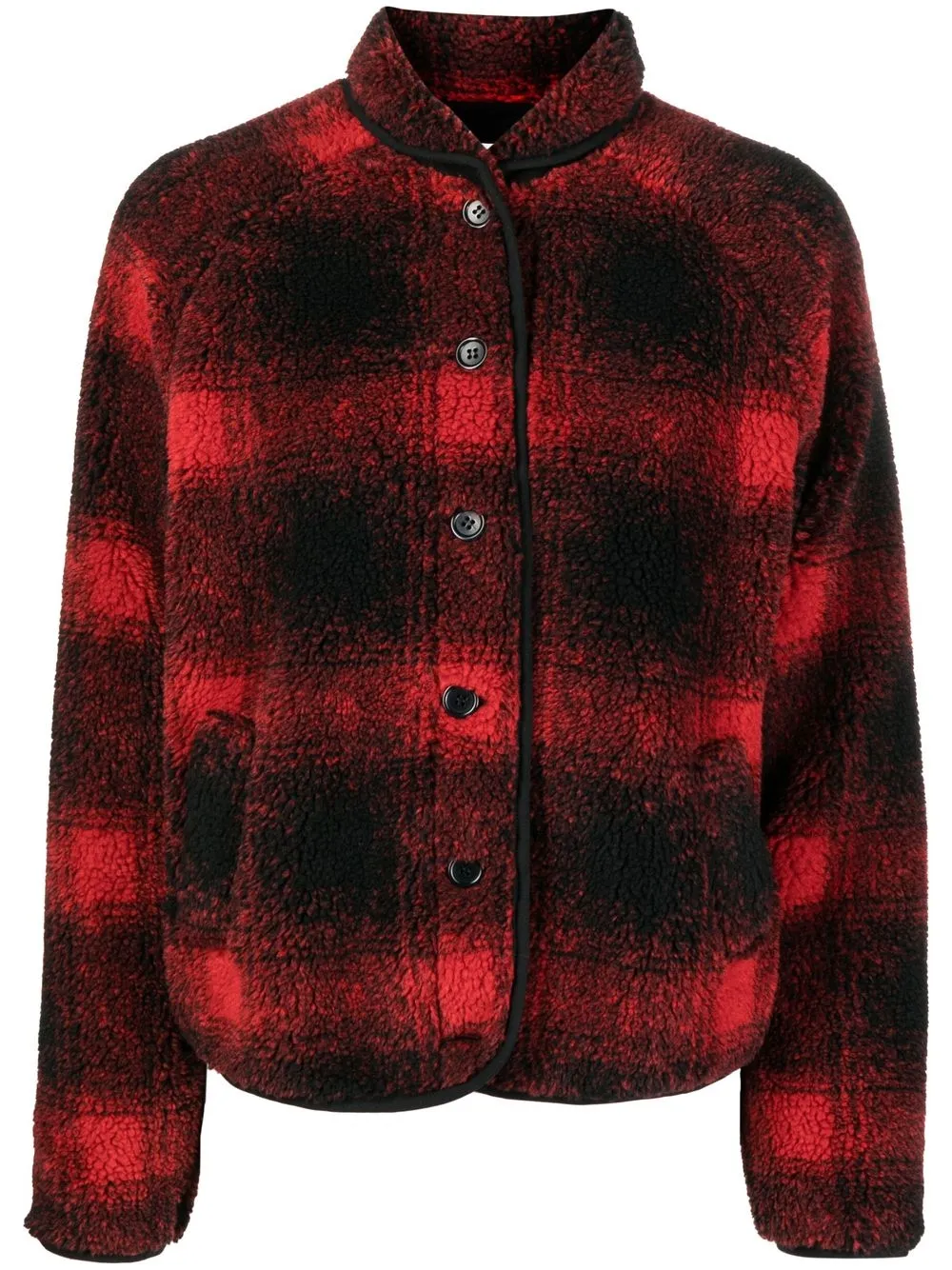 

YMC Beach checked faux-shearling jacket - Red