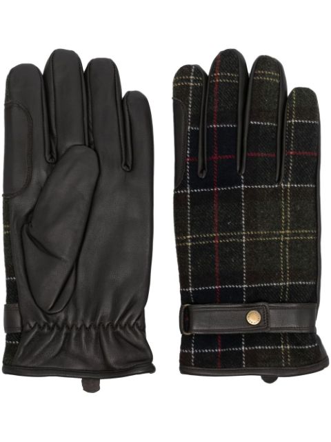 Barbour check-pattern leather gloves