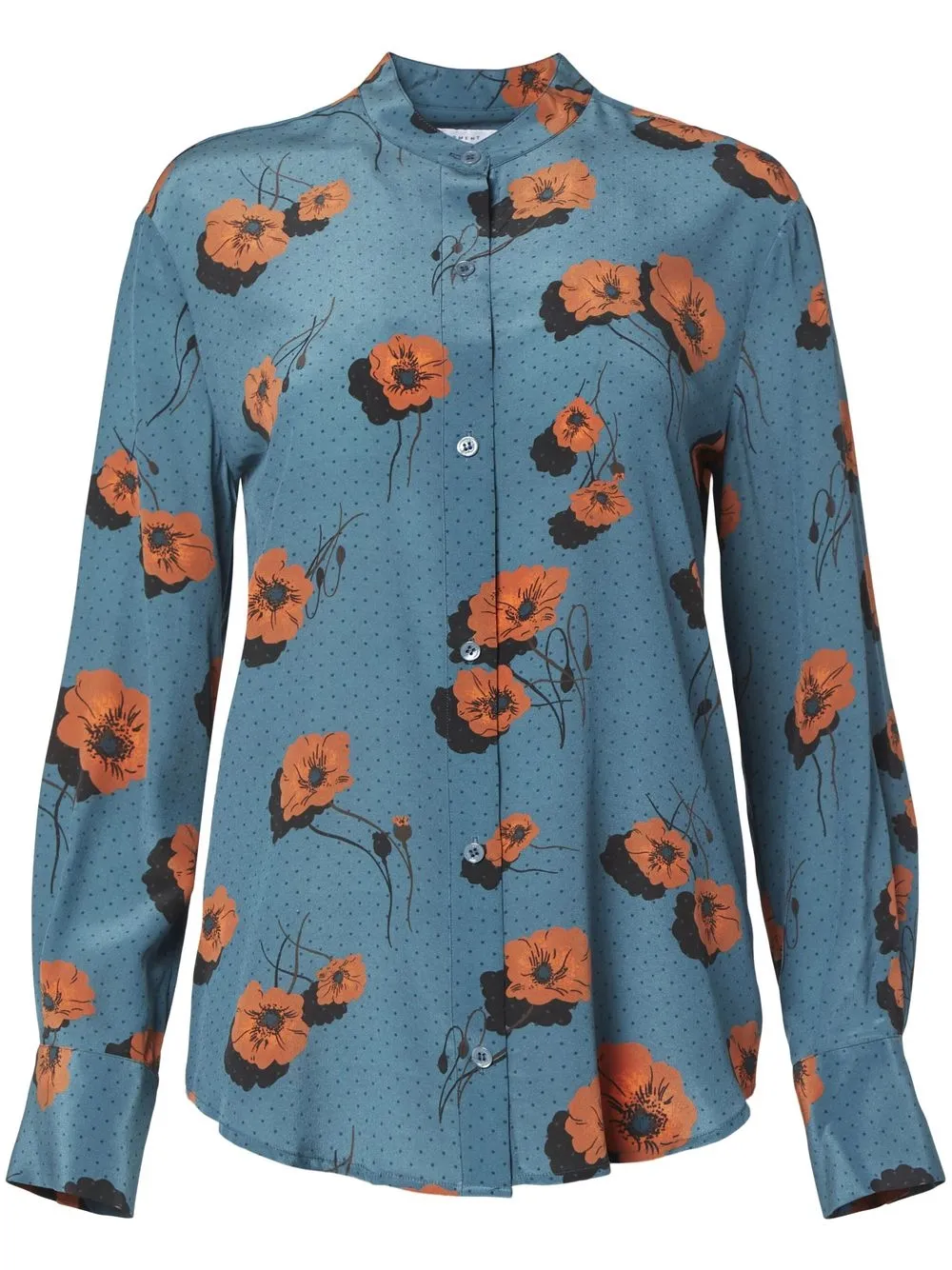 Equipment Leonee Floral-print Button-down Silk Blouse In Blue