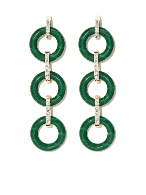 Mateo 14kt yellow gold malachite and diamond drop earrings