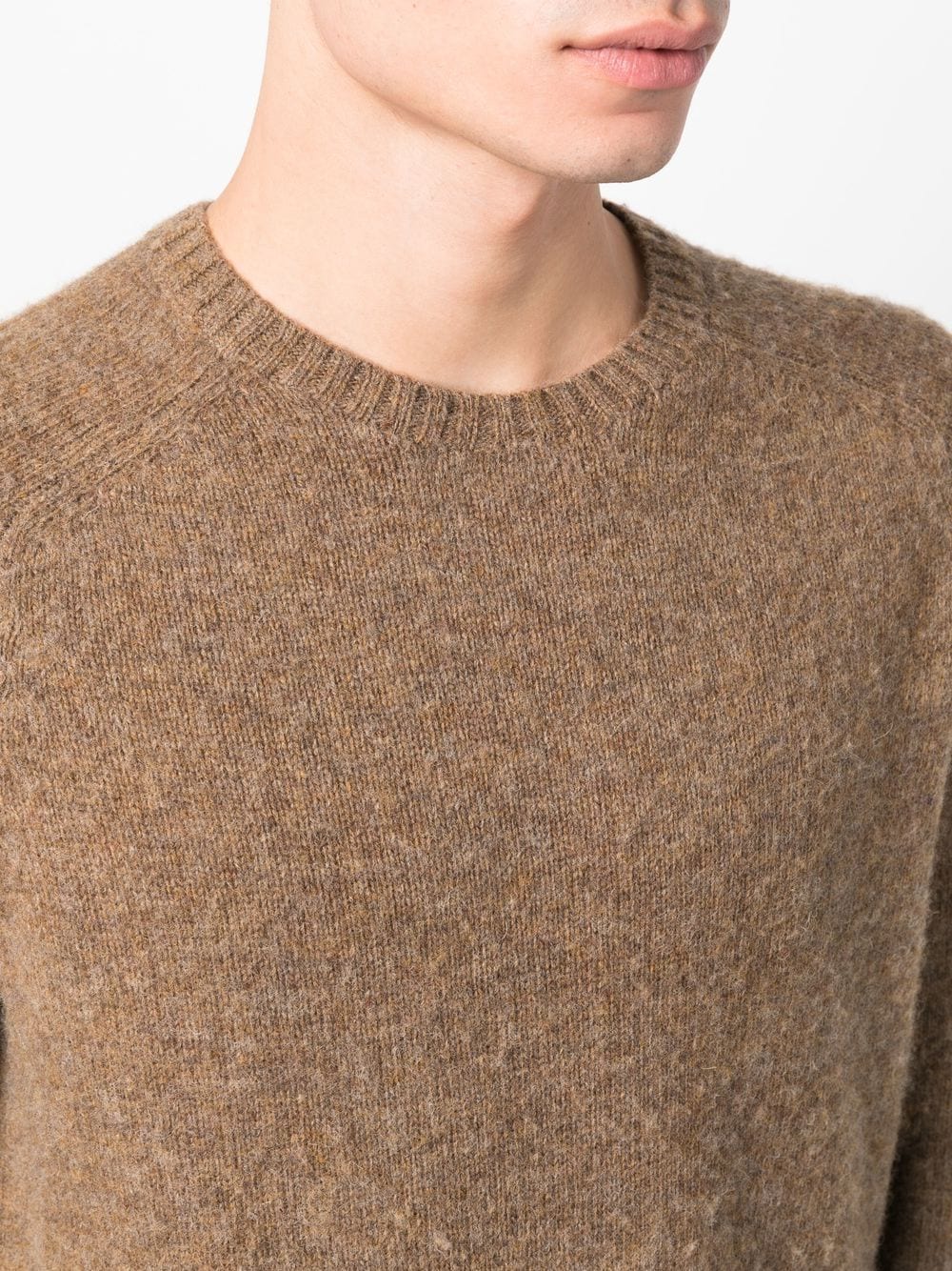 Shop Polo Ralph Lauren Suede-patch Wool Crewneck Sweater In Brown