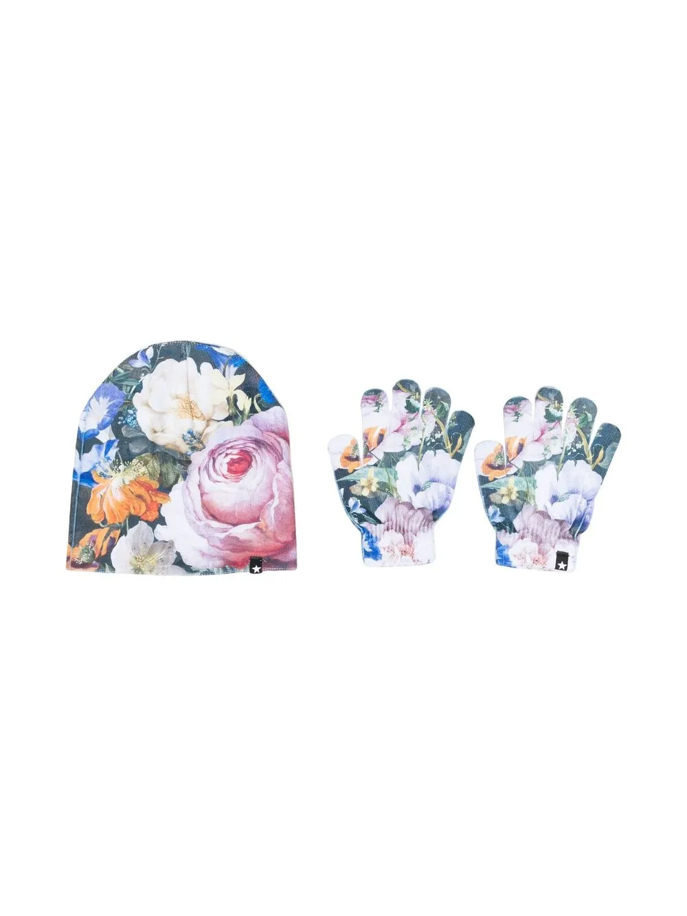 

Molo set de gorro y guantes con estampado floral - Azul