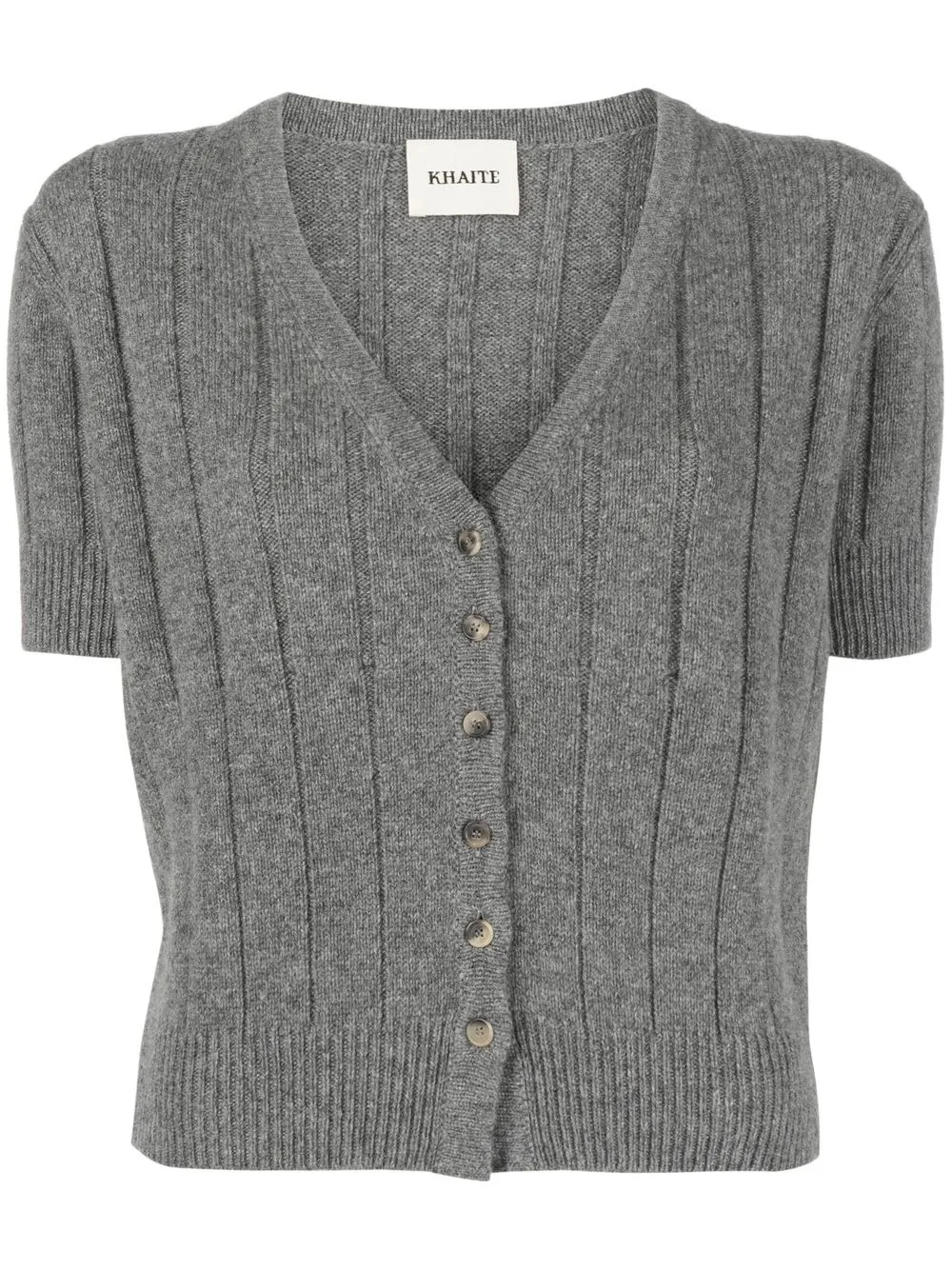 

KHAITE V-neck ribbed cashmere top - Grey