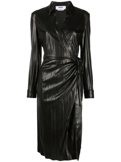 Robe plissée en cuir artificiel - MSGM - Modalova