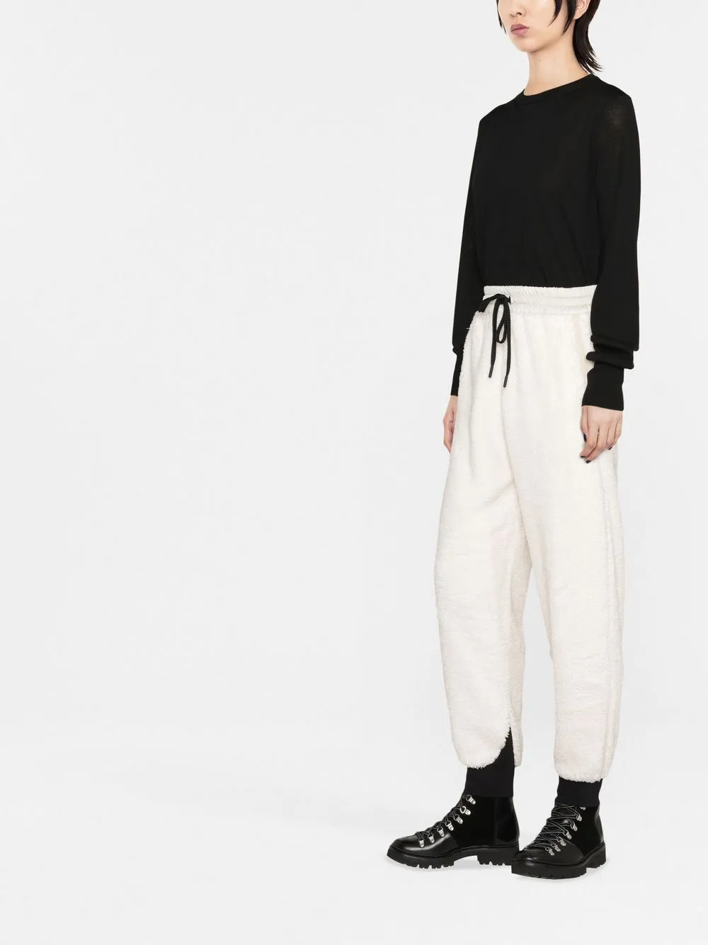 Shop Moncler Textured Tapered-leg Track Pants In White