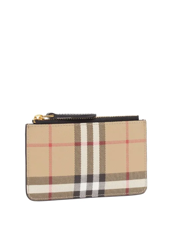 Burberry Card Case Icon Stripe Leather 100% Genuine New Checkered Beige  ❤🌺💐❤❤