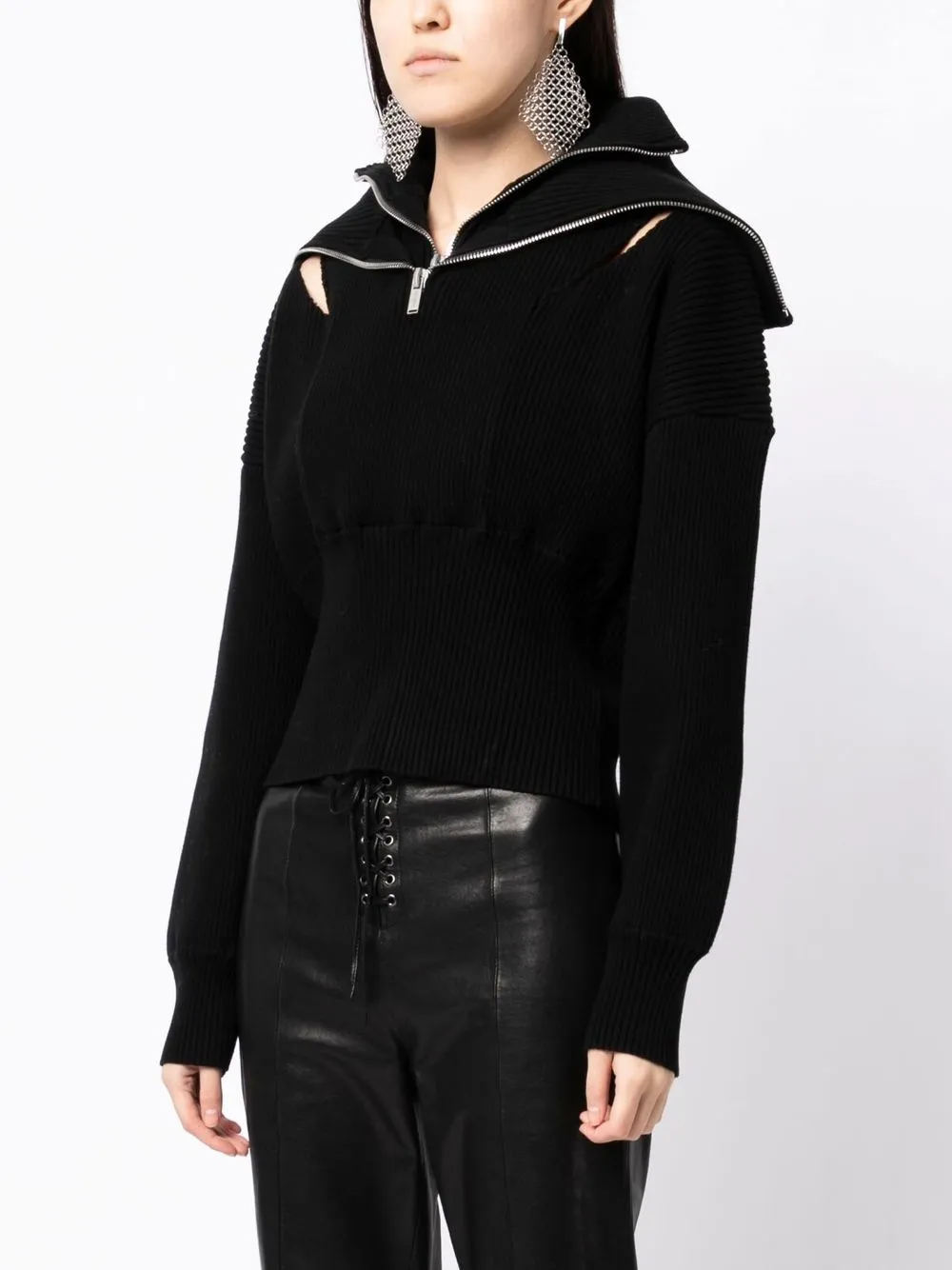 Shop Heliot Emil Ribbed-knit Zip-detail Jumper In Schwarz