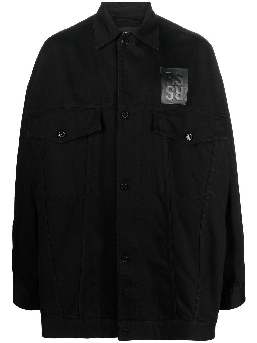 Raf Simons Denim Jacket With Leather Patch In Black | ModeSens