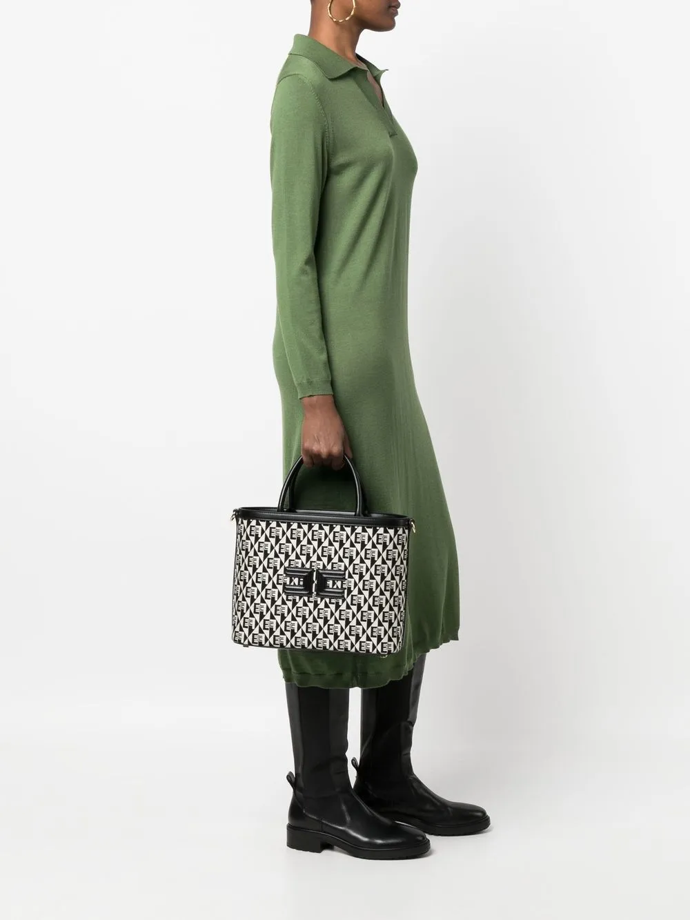

Elisabetta Franchi tote con monograma en jacquard - Negro
