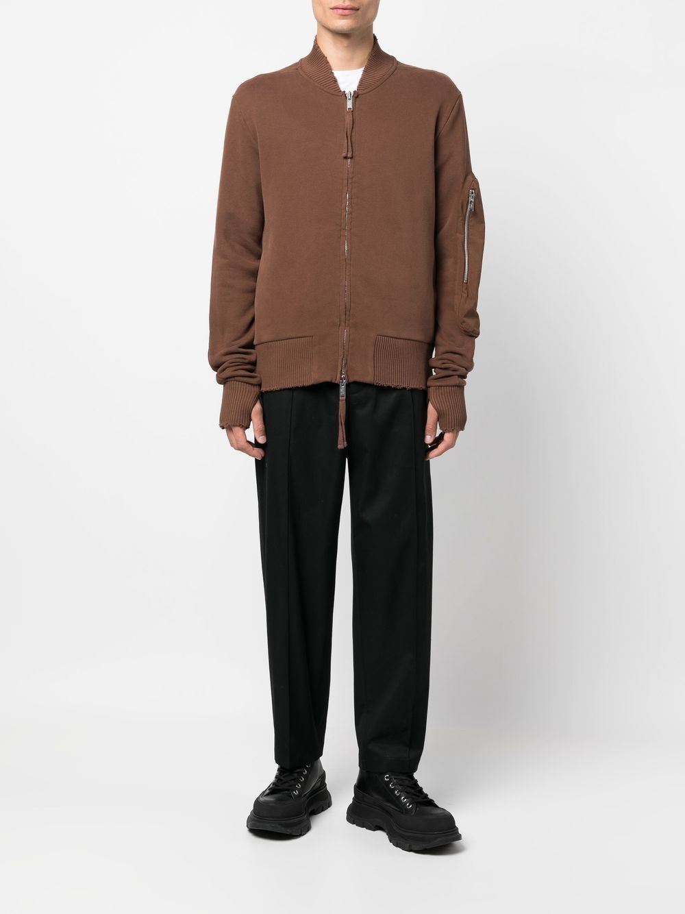 Shop Thom Krom Ribbed-knit Deconstructed Bomber Jacket In Braun