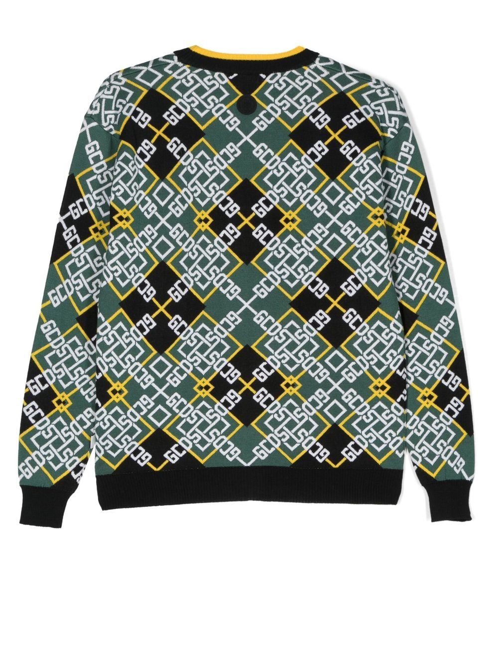 Shop Gcds Teen Intarsia-knit Logo Cardigan In 绿色