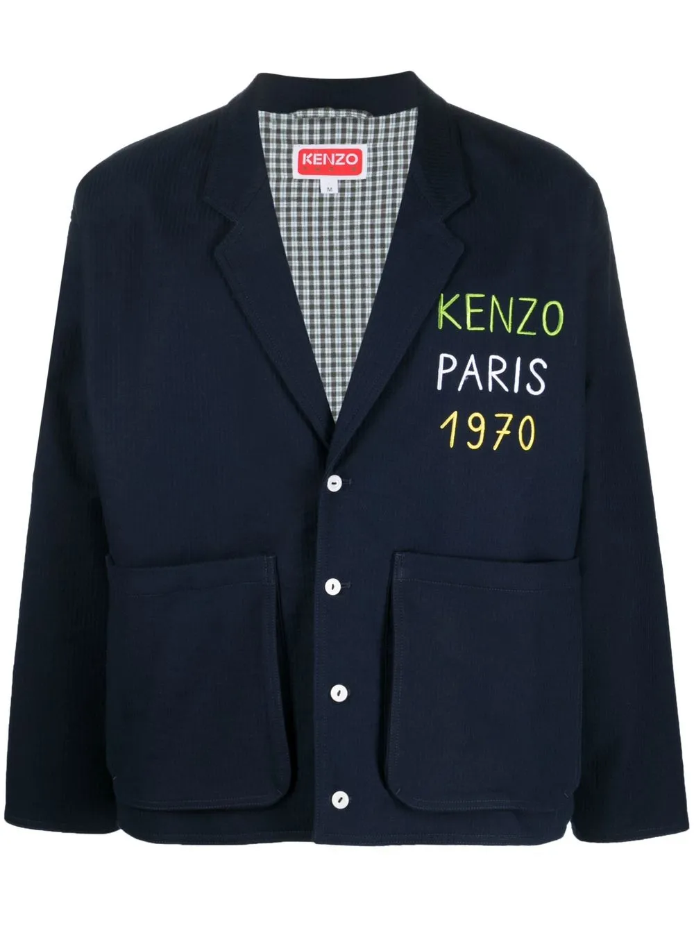 

Kenzo logo-embroidered cotton blazer - Blue