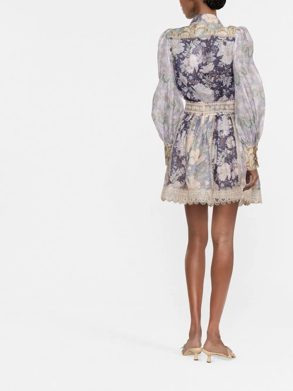 Zimmermann Celestial Lace-trimmed Floral-print Linen And Silk-blend Mini Skirt In Violett