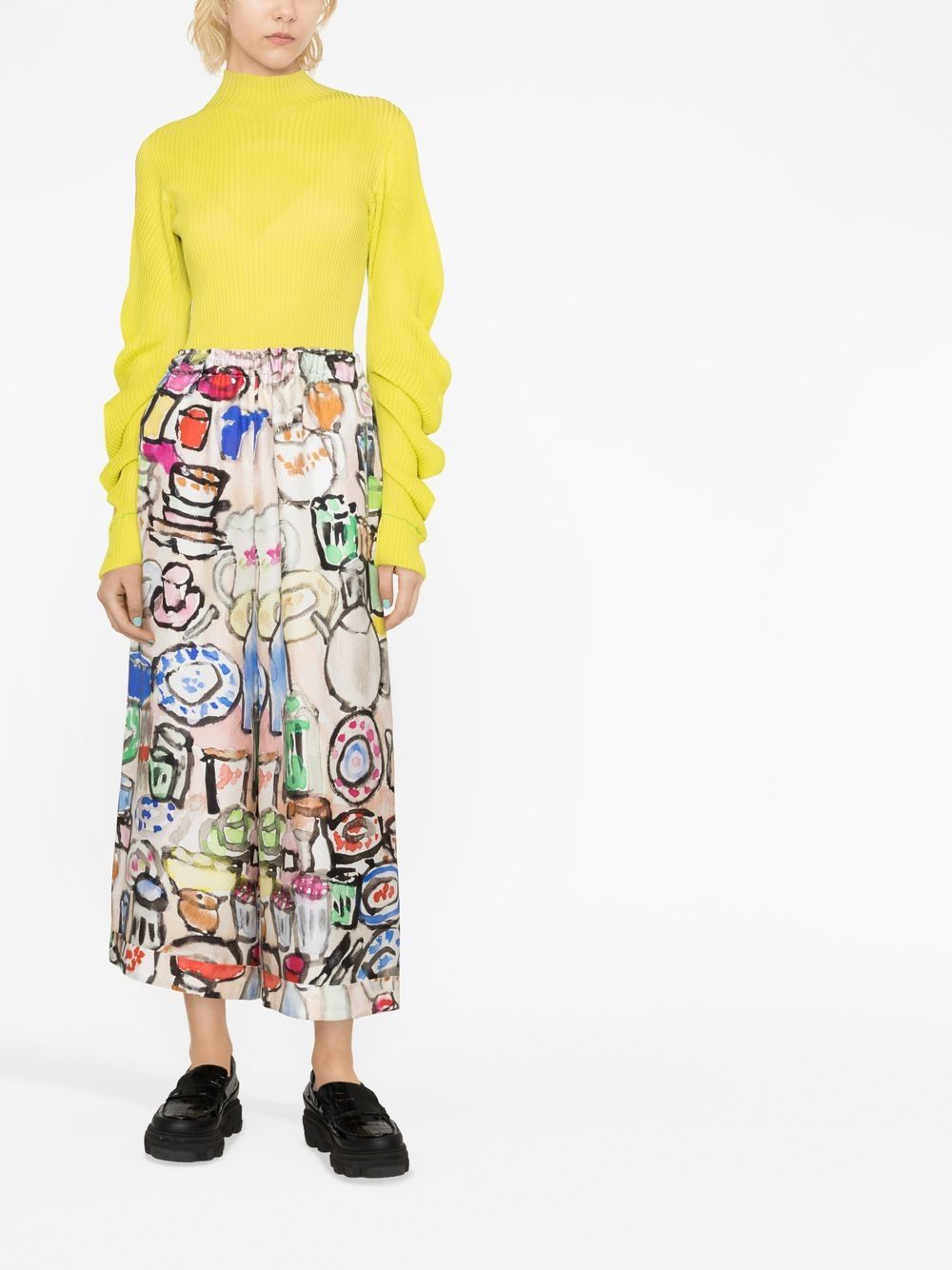 daniela gregis abstract-print wide-leg culottes - neutrals