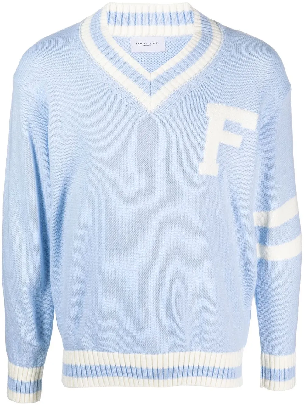 

Family First intarsia-knit logo V-neck jumper - Blue