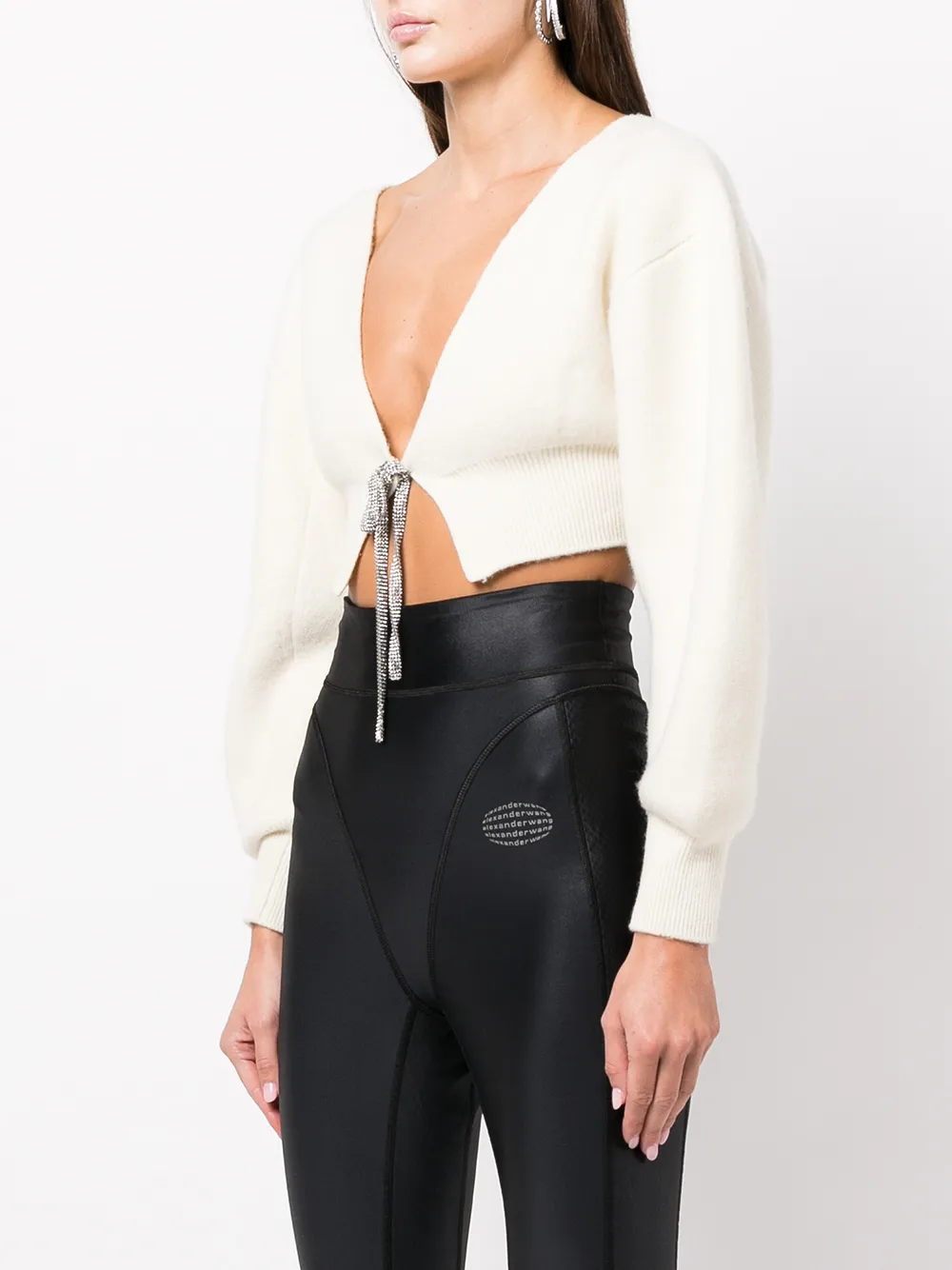 Shop Alexander Wang V-neck Cropped Cardigan In Neutrals