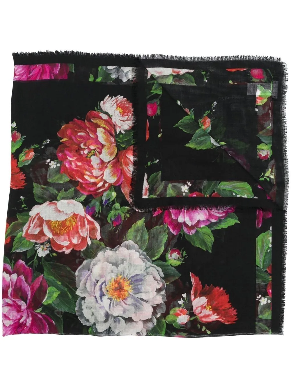Dolce & Gabbana Floral-print 120x200cm Silk Scarf In Black